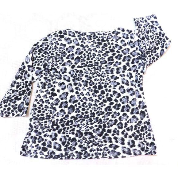 Woman's Leopard Print Knit Top Sz. L Ruby Rd. Black White 3/4 Sleeve - Picture 5 of 7
